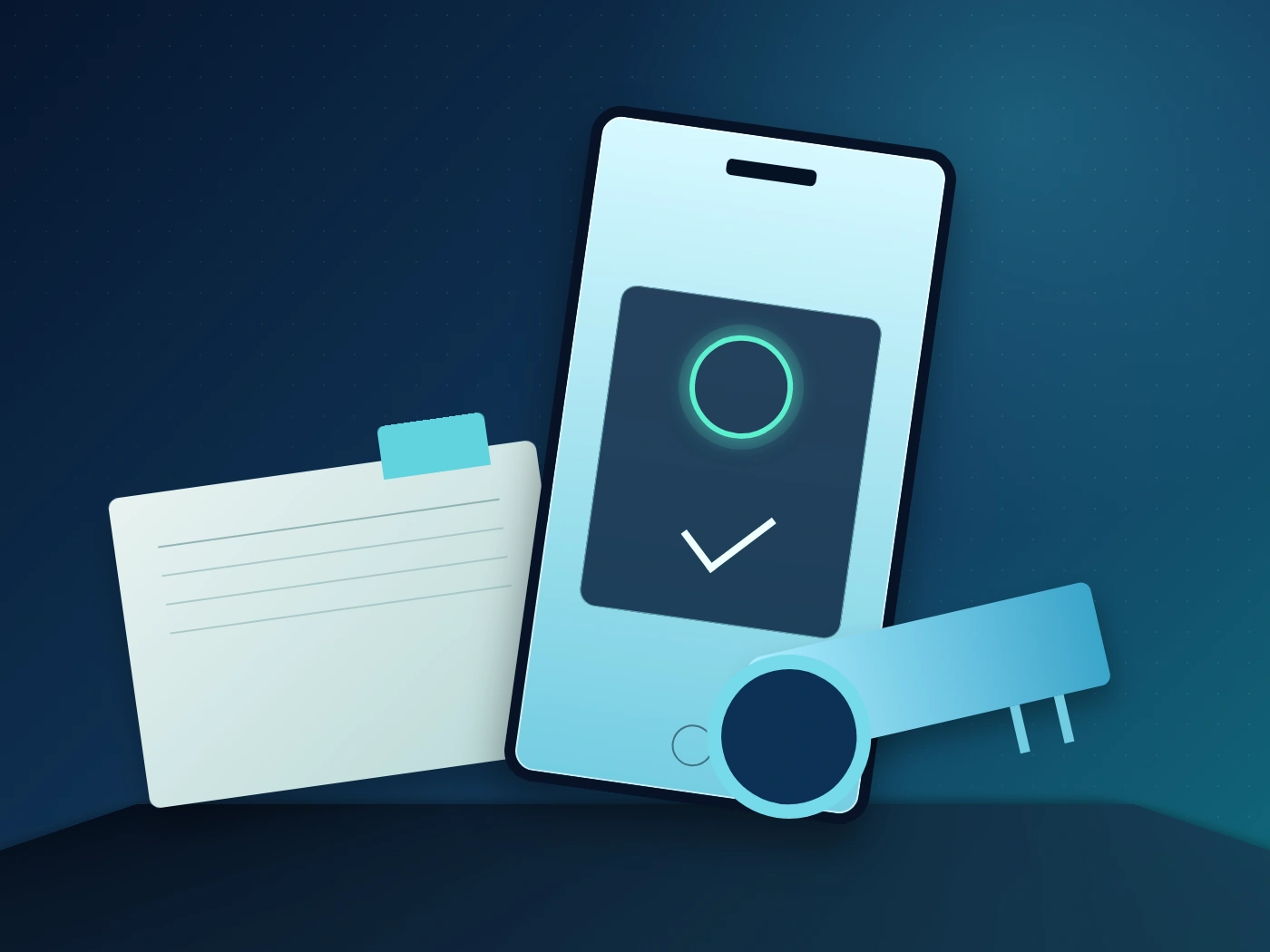 Smartphone approval prompt beside a laptop and legal-work documents, illustrating multi-factor authentication at a law-firm workstation.